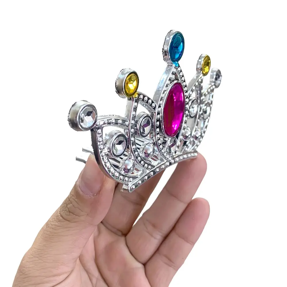 Gümüş Renk Taraklı Model Prenses Kraliçe Tacı 2 No 12x7 cm 5