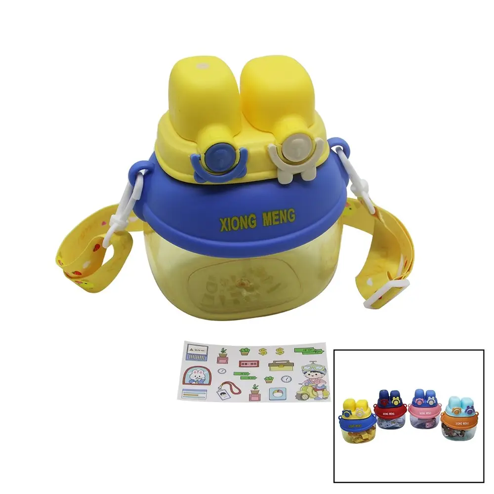 2 KİLİTLİ KAPAK RENKLİ MİKA KRİSTAL SULUK MATARA PİPETLİ NAYLON ÇANTALI ASKILI 1280ML 2