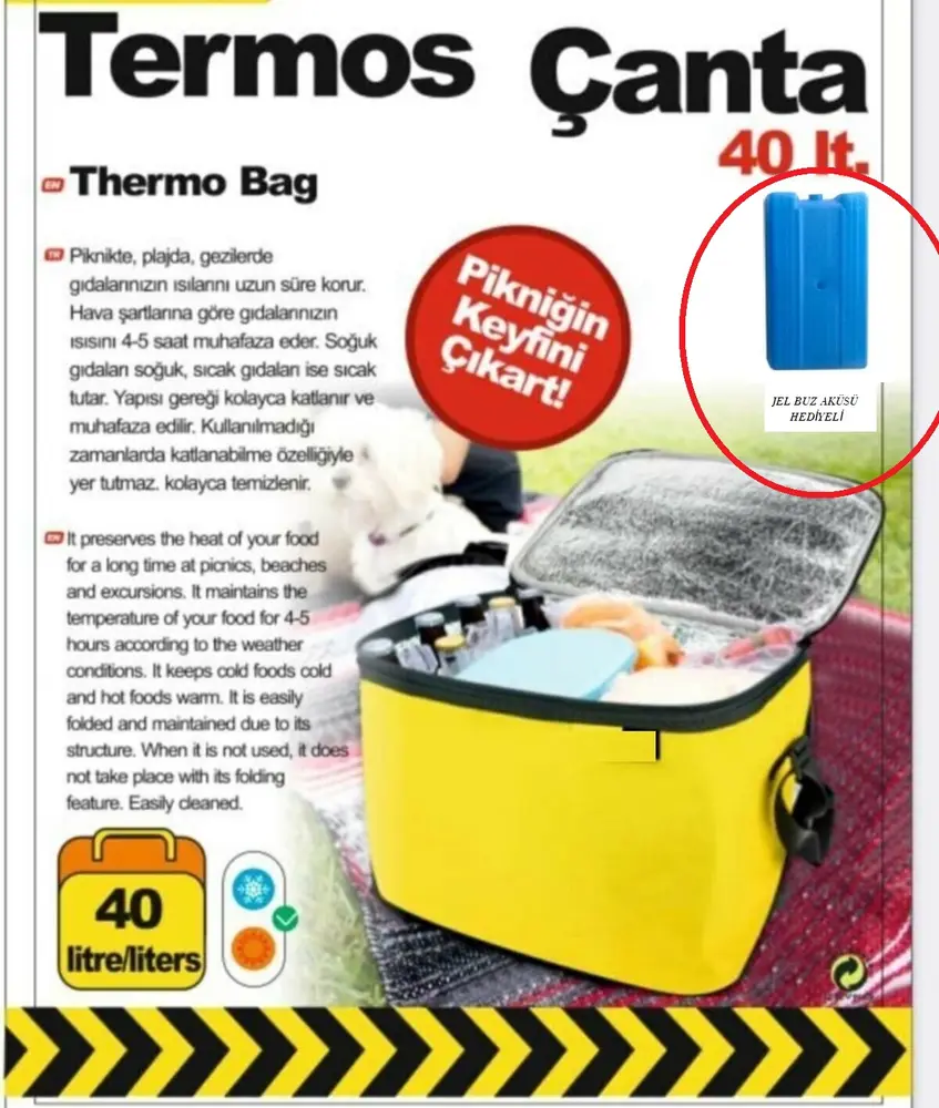 Termos Çanta - Piknik Çantası Buz Aküsü Hediyeli 40LT 5