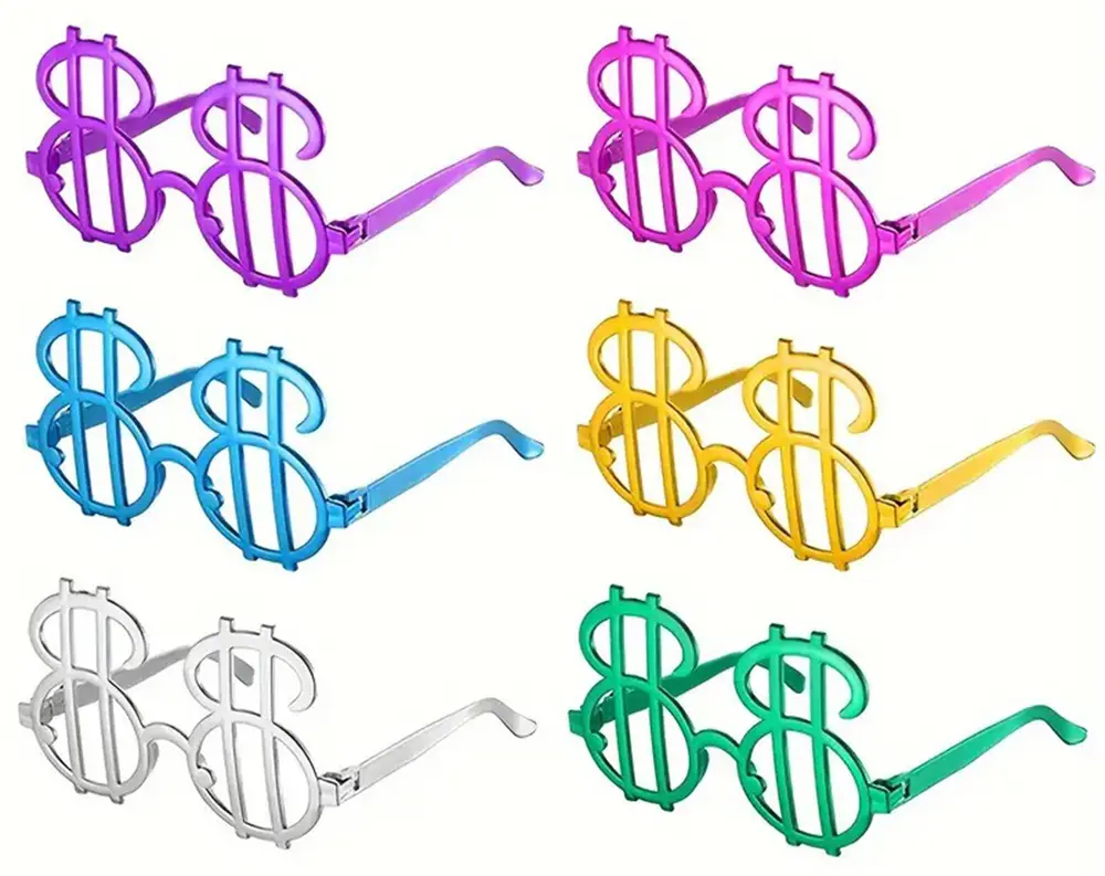 Dolar Şekilli Metalize Parti Gözlüğü 6 Adet 2