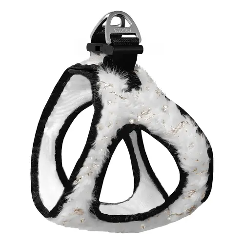 Üç Kilitli Simli Peluş Kedi Köpek Göğüs Tasması 20-24 cm -Small Beyaz