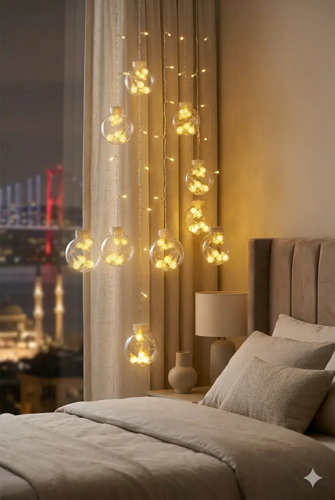 3 Metre 10 Toplu Perde LED Işık - Gün Işığı Şeffaf Dekoratif Aydınlatma - 8 Fonksiyonlu Led 4