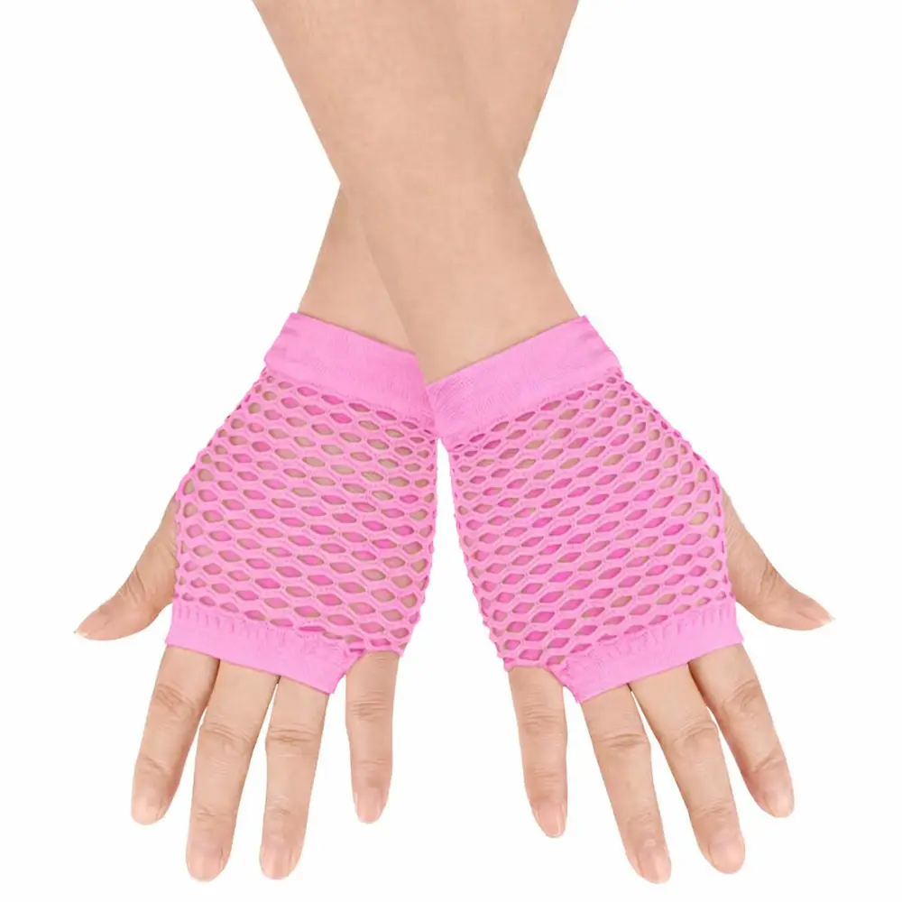 80’ler 90’lar Retro Neon Pembe File Parmaksız Kısa Eldiven 11 cm
