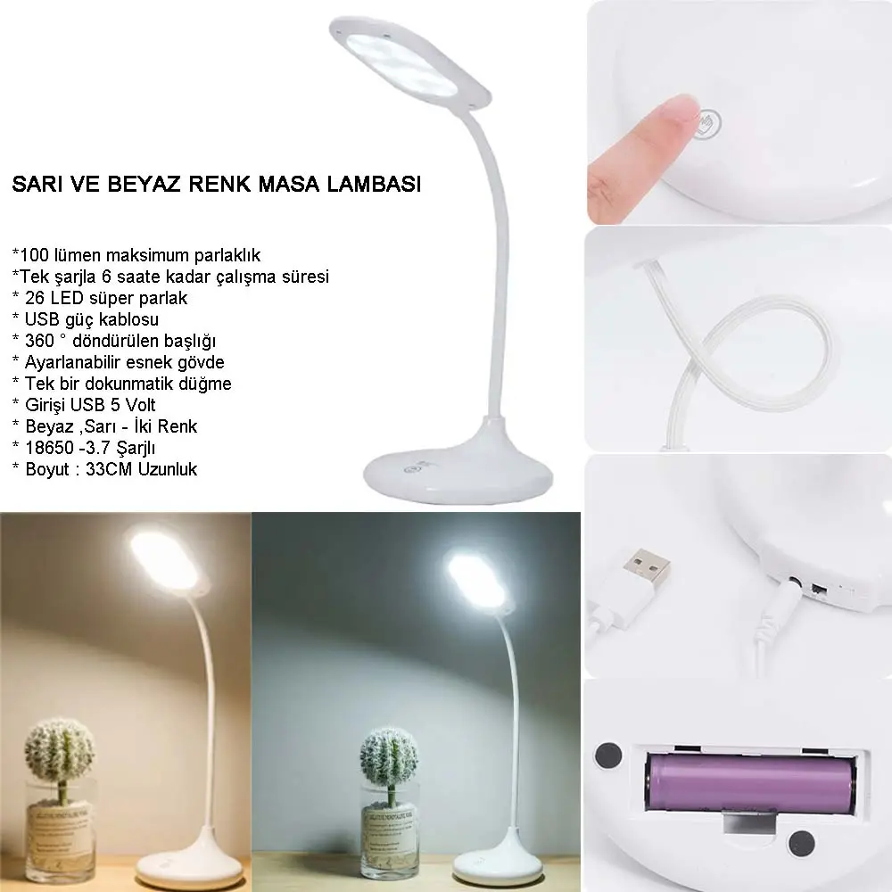 Şarjlı Sarı Ve Beyaz Renk Masa Lambasi Wt-005 2