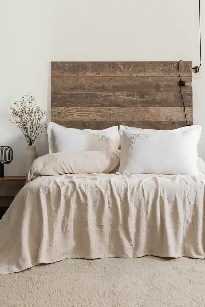 Şaheser Home Collection Yatak Örtüsü Seti Çift Kişilik Derek Bej