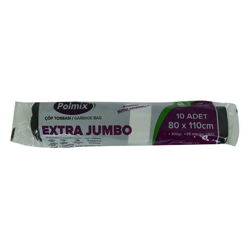 Torbası Extra Jumbo Boy 80x110Cm 300Gr 39Mikron 90Lt Siyah Rulo 10 Adet 3