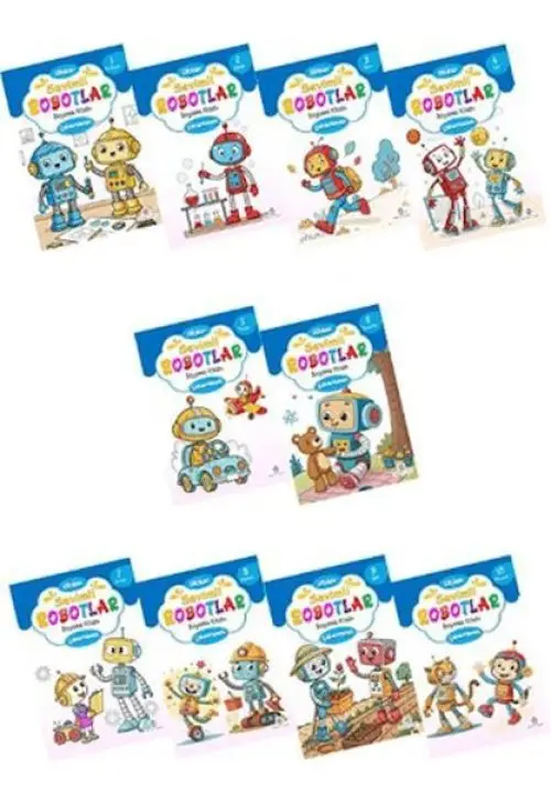Sevimli Robotlar Boyoma Kitabı  Çıkartmalı (10  Set)