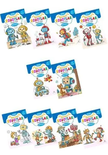 Sevimli Robotlar Boyoma Kitabı Çıkartmalı (10 Set)