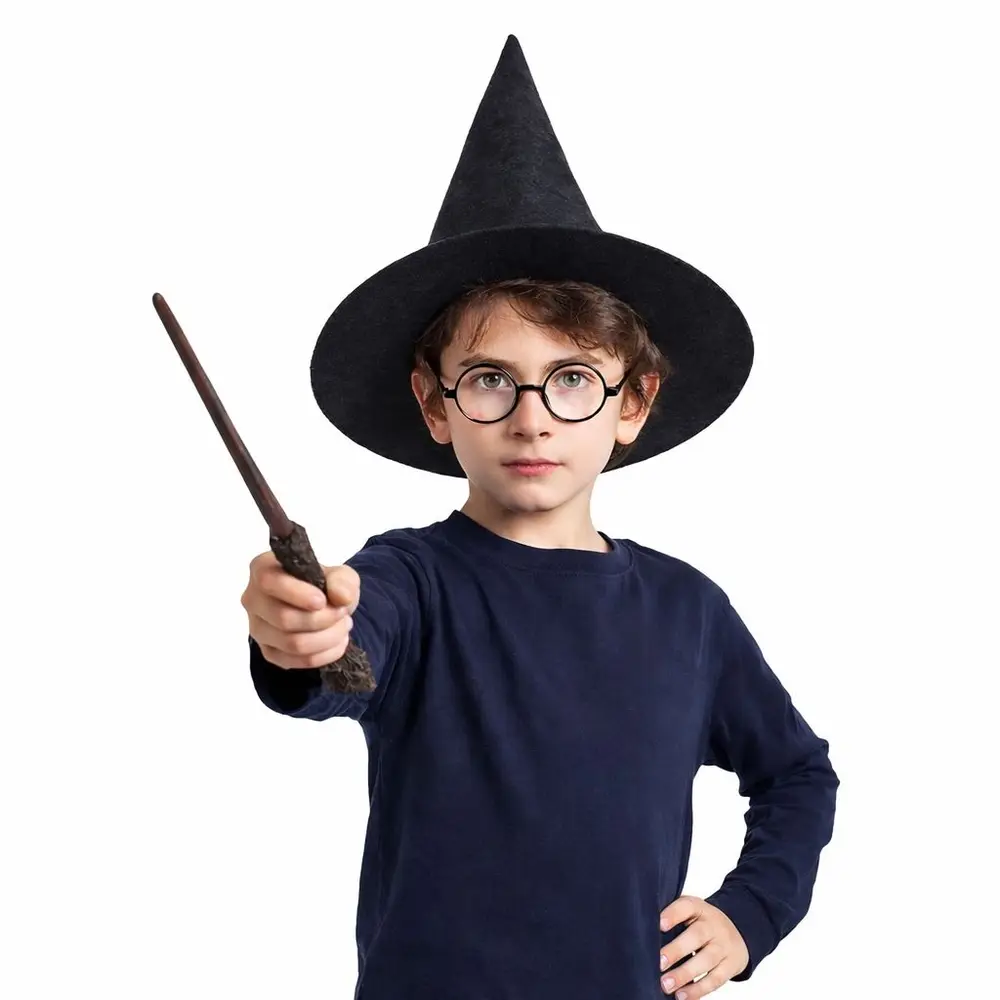 Harry Potter Tarzı Çuk Seti (Siyah Keçe Şapka, Asa, Gözlük) 4