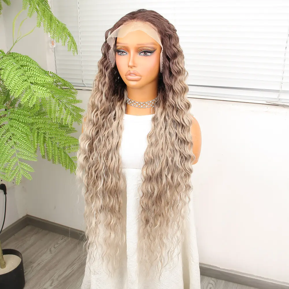Kumral Beyaz Platin Ombre ve Röfleli Fiber Sen Tül Peruk 4