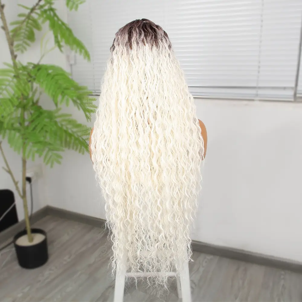 Afro Daa Kumral Beyaz Platin Ombre Fiber Sen Tül Peruk 4