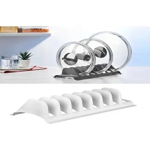 Beyaz - 2 Adet 8 Bölmeli Tencere Kapak Rafı - Simple Tabaklık - Kapak Organizeri 3
