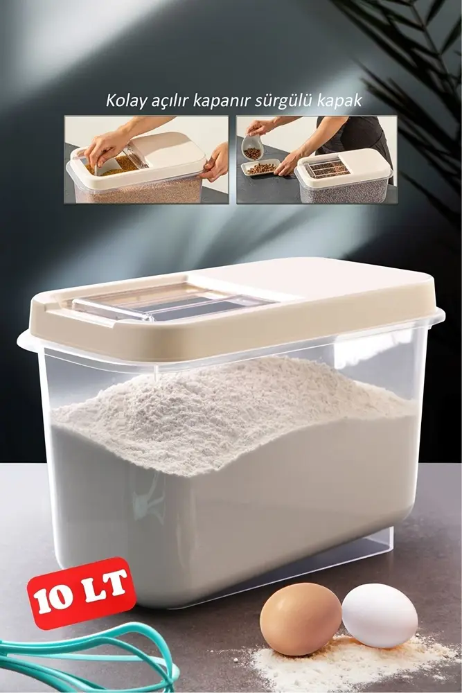 Sürü Kapaklı 10 LT Erzak Bakliyat Un Şeker Saklama Kabı 2