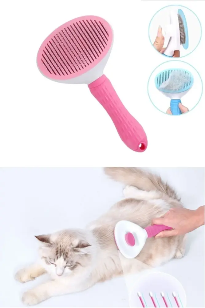 Karamel Kendini Temizleyen Tuşlu Kedi Köpek Tarağı Pembe 10 x 20 cm 3