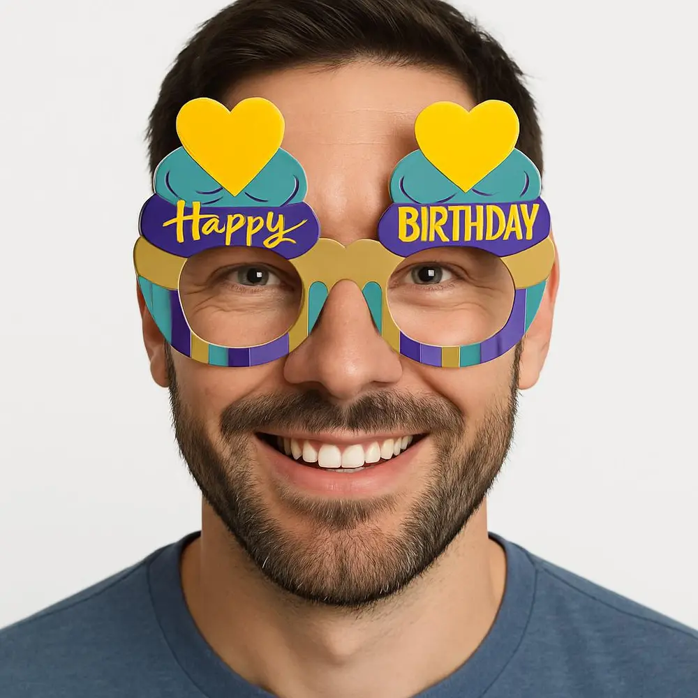 Cupcake Temalı Doğum Günü Renkli Karton Happy Birthday Gözlüğü 6 Adet 2