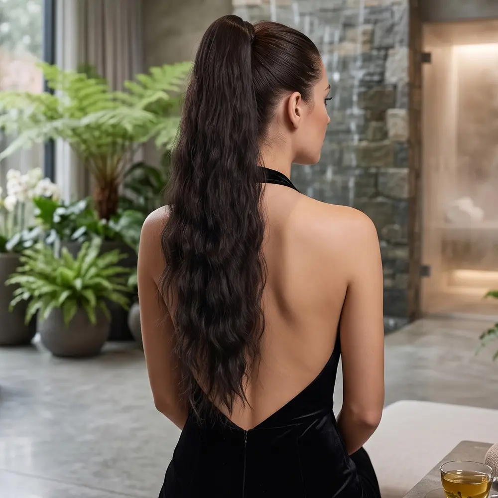 Tokalı Katlı Kesim Daalı At Kuyruğu / Koyu Kestane 2