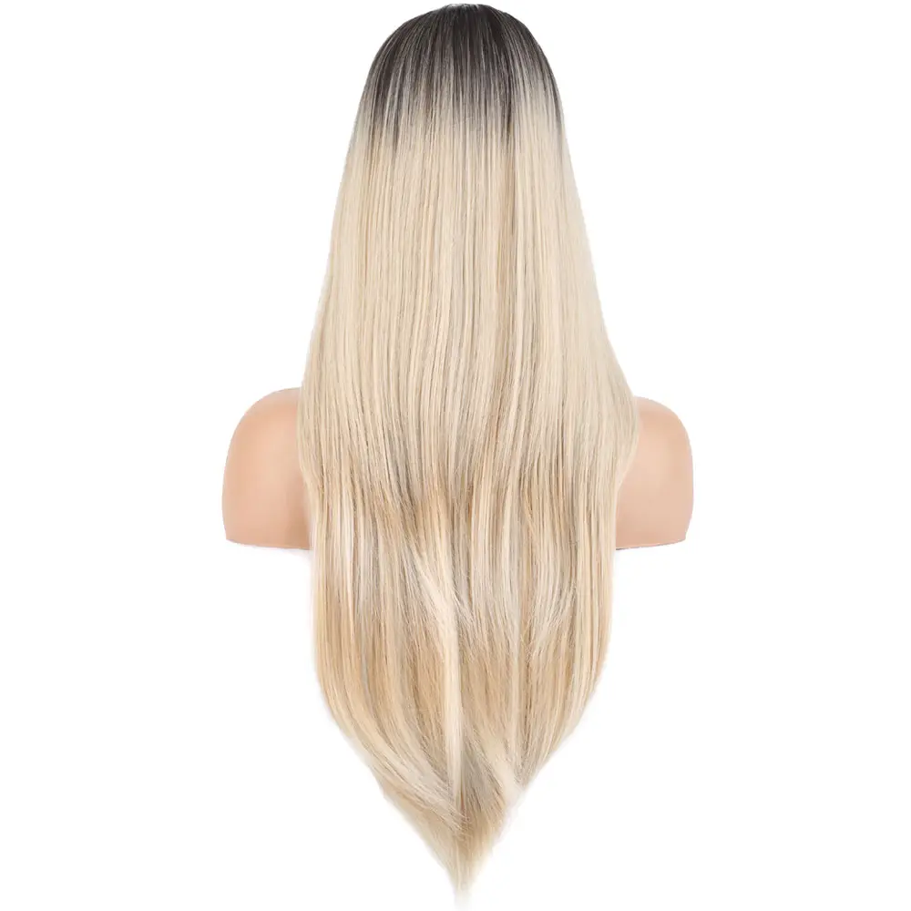 Katlı Kesim Perçemli Düz Fiber Sen Uzun Boy Peruk / Kahve / Platin Ombre ve Röfleli 4