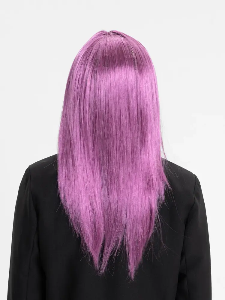 Rose Pembe Renk Düz Kesim Uzun Parti Peruğu Takma 3