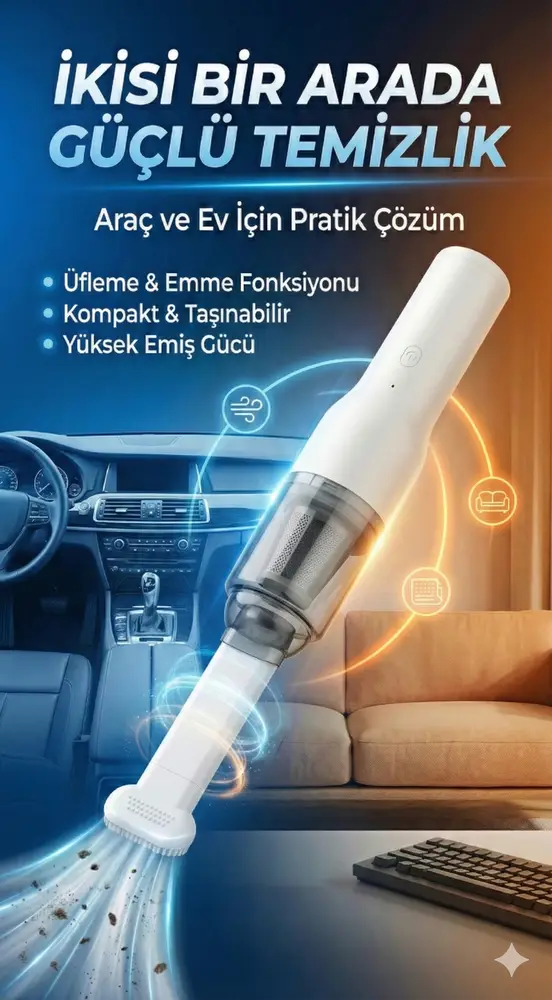 Şarjlı Mini Araç İçi Süpürge 2