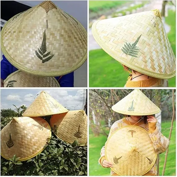 Naturel Renk Cambodia Kambyalı Vietnam Şapkası PVC Hasır 3