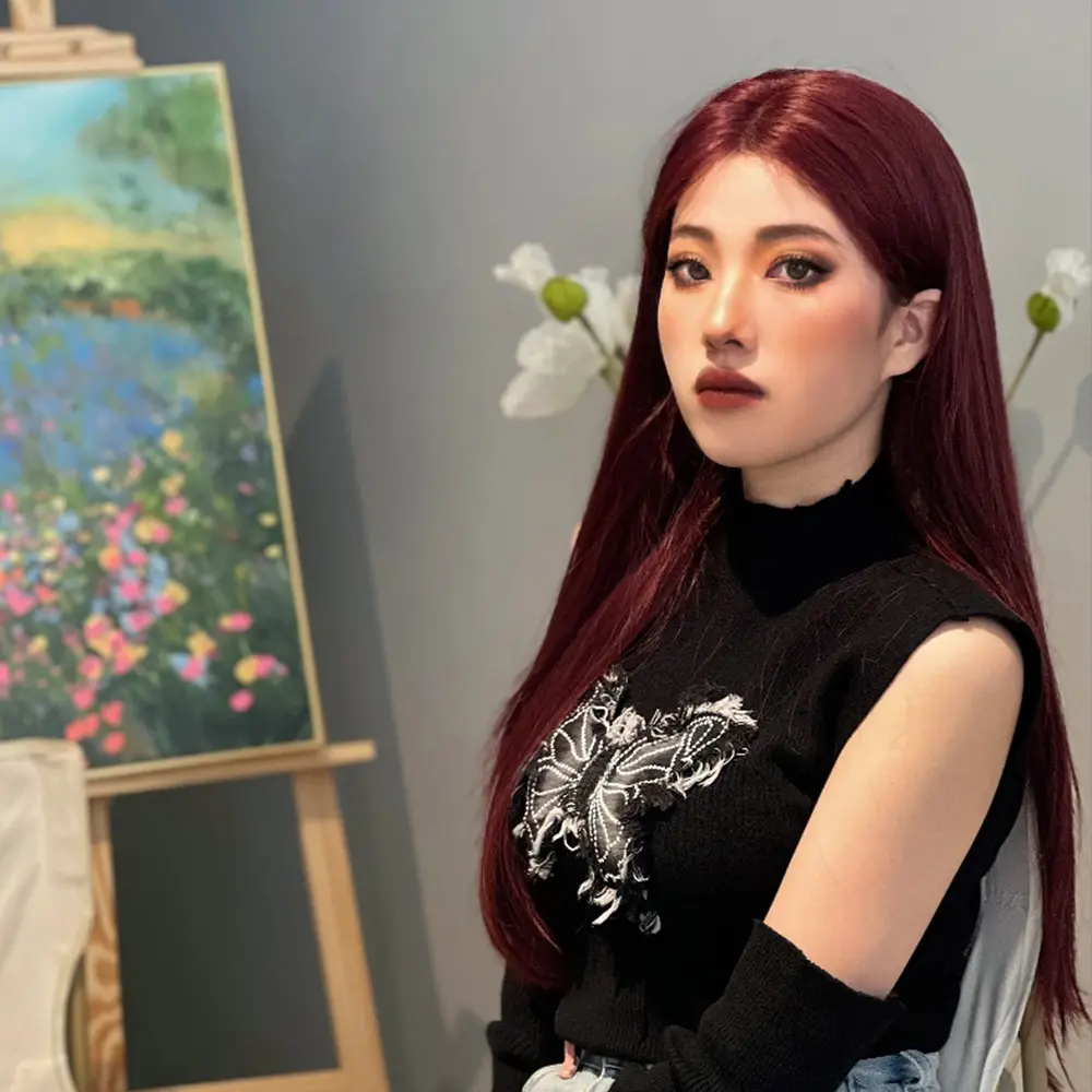 Kızıl Kahverengi Düz Tül Peruk 5