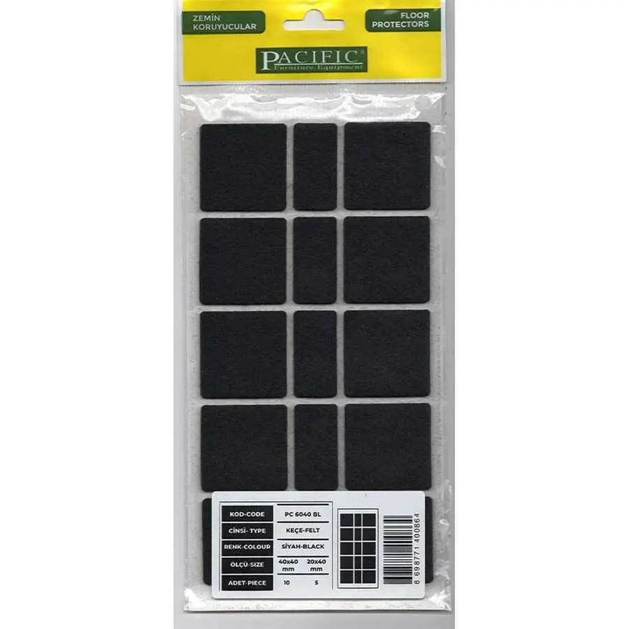Pacific 6040 BL Yapışkanlı Keçe 40 mm X 40 mm Siyah