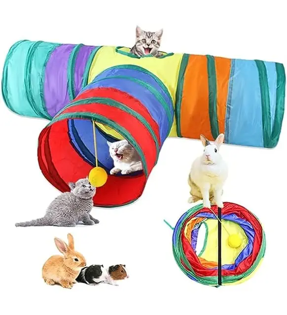 Gökkuşağı Desenli T Model Kedi Oyun Tüneli, Katlanabilir 50 x 75 cm 6