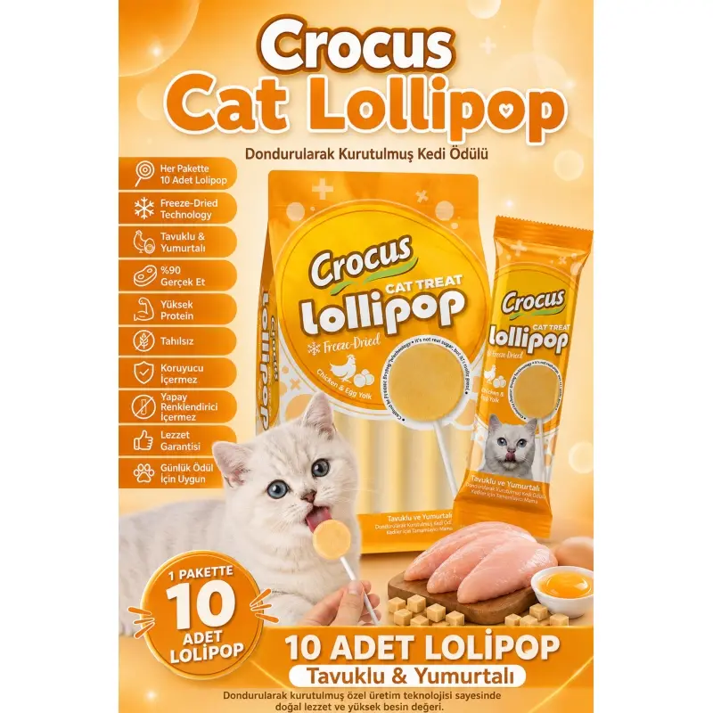 Crus Tuklu Ve Yumurta Sarılı Kedi Lolipop 10 lu paket ( 10x1,4 gr ) 4