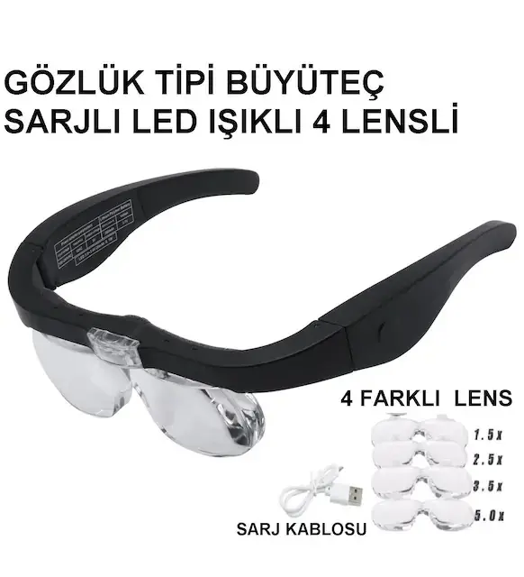 Şarjlı Gözlük Büyüteç 4 Farklı Lens -11537Dc