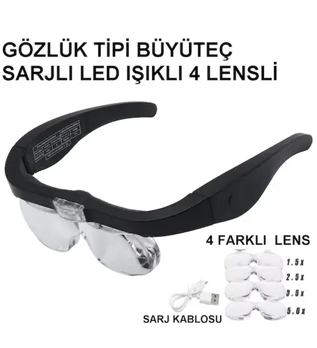 Şarjlı Gözlük Büyüteç 4 Farklı Lens -11537Dc