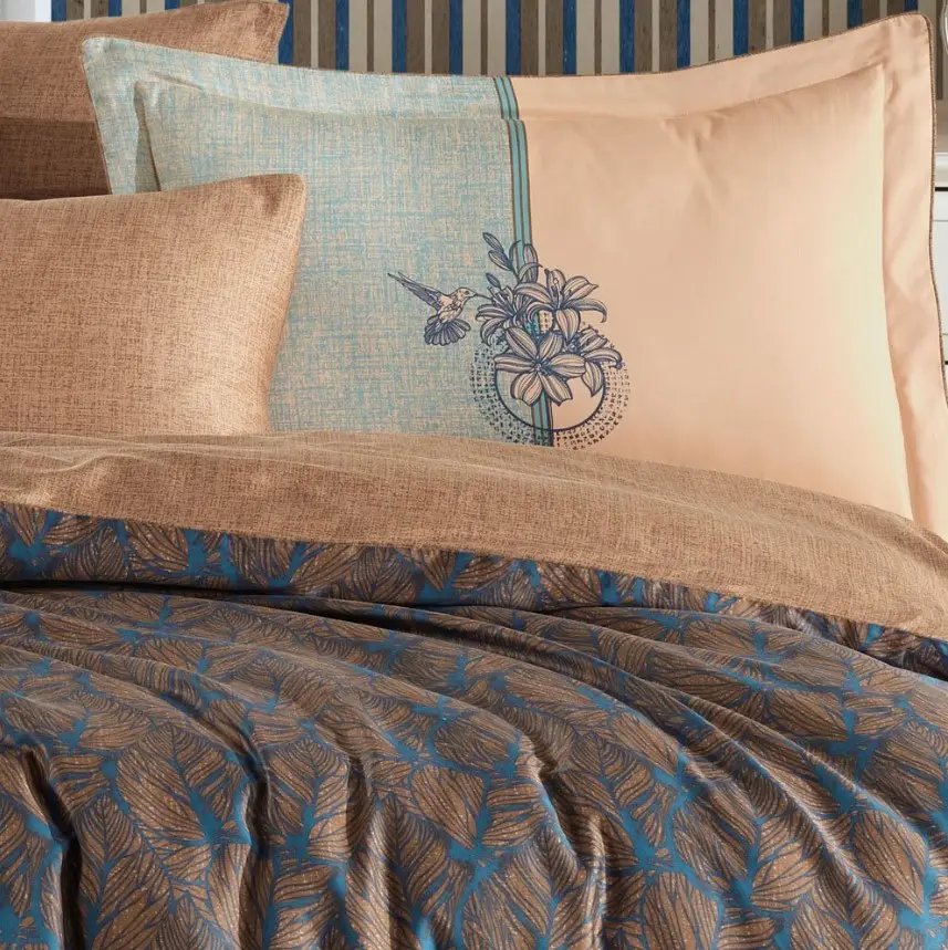 Çift Kişilik Saten Nevresim Lotus Bronz 2