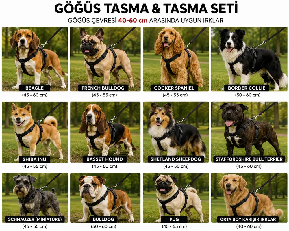 Gezdirme Kayışlı Dokuma Köpek Göğüs Tasma Seti 40*60-110 cm Siyah 4