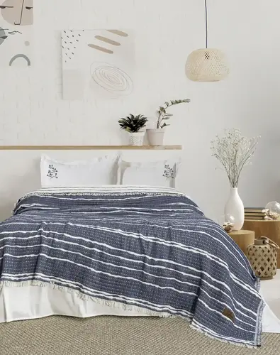Şaheser Home Collection Yatak Örtüsü Seti Sera Lacivert