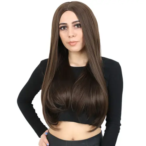 Fiber Sen Uzun Düz Peruk / Açık Kahve