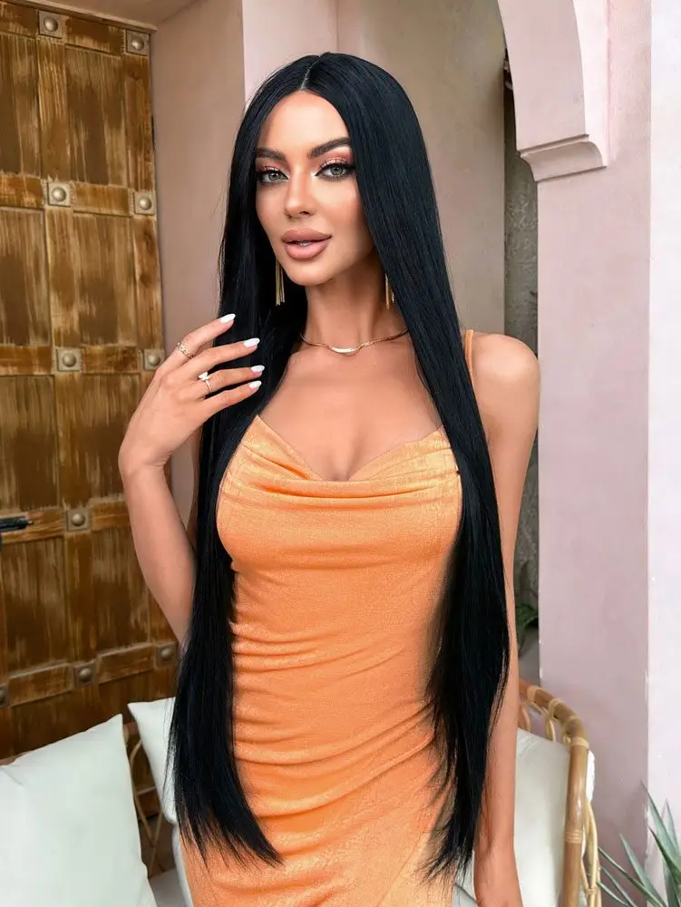 Siyah Ekstra Uzun Boy Tül Peruk 5