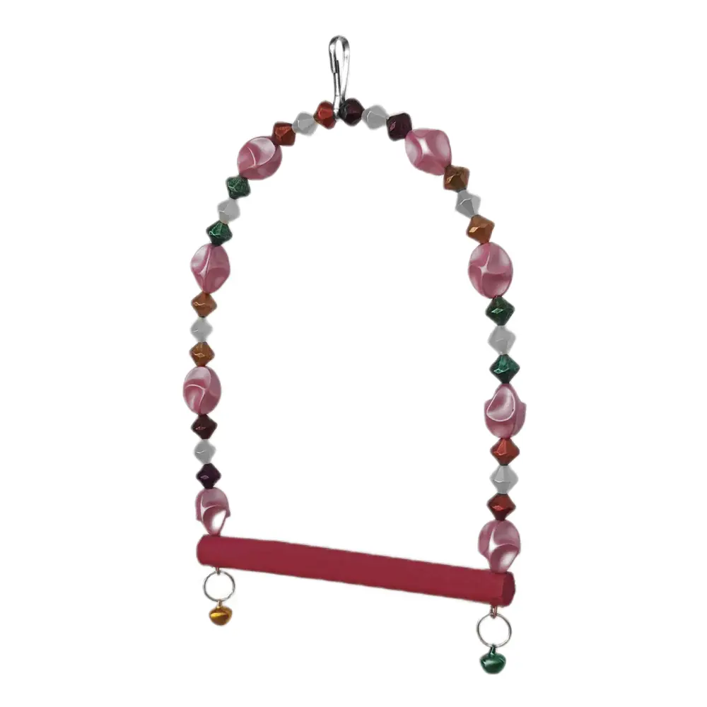 Boncuklu Ve Tünekli Kuş Salıncağı 10 cm-14 cm Bordo 3