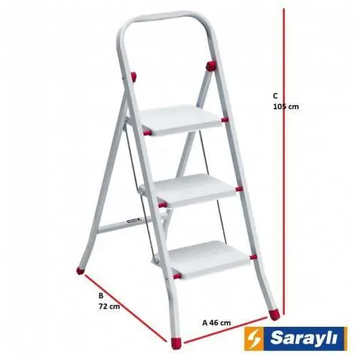 Saraylı Pratik Metal Merdiven Beyaz 3 Basamaklı 2