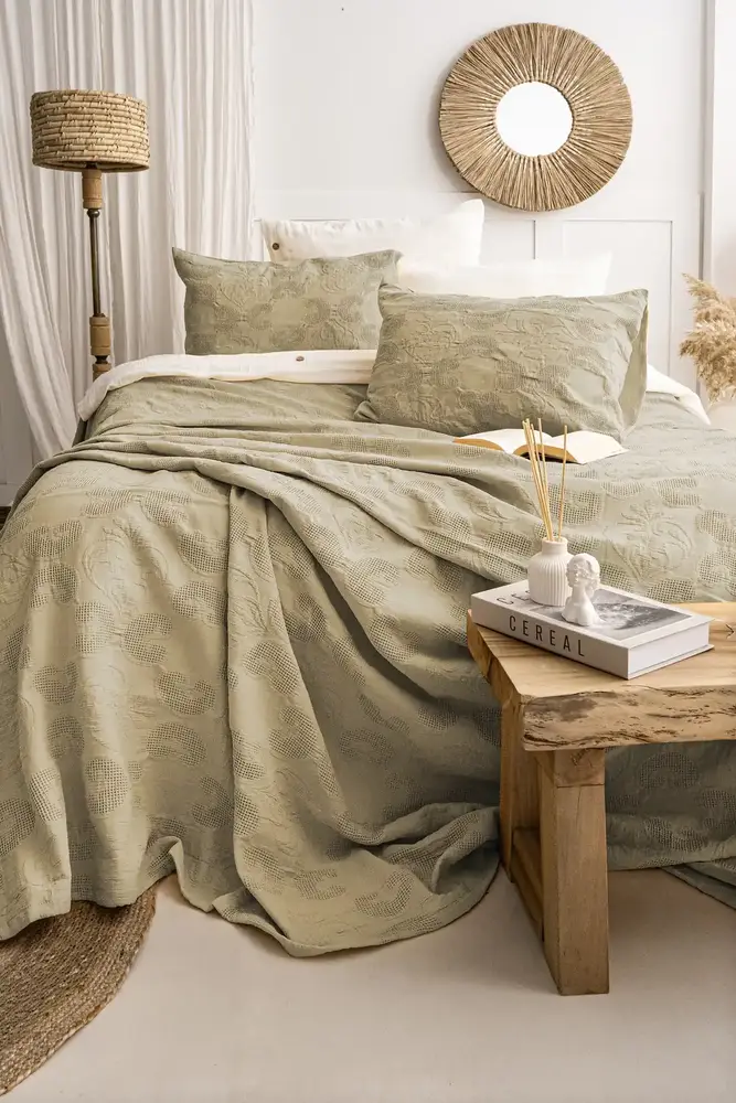 Şaheser Home Collection Yatak Örtüsü Çift Kişilik İt Haki