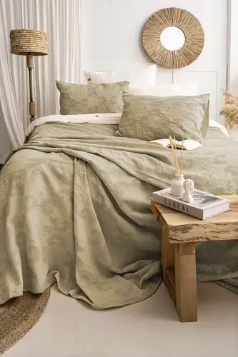 Şaheser Home Collection Yatak Örtüsü Çift Kişilik İt Haki