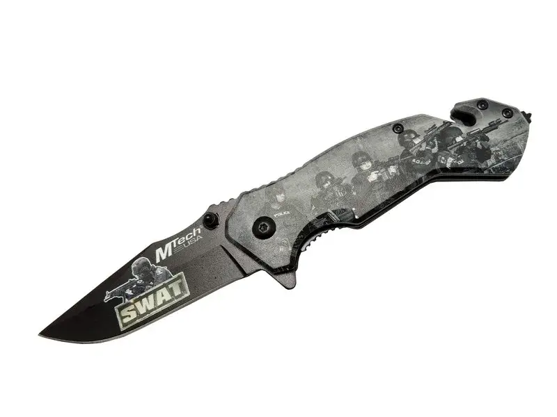 Mtech 4 23 6 Swat Kurtarma / Kamp Çakı 20cm - Yarı Otomatik, Kemerlikli, Cam Kırma Ve İp Kesme Aparatlı