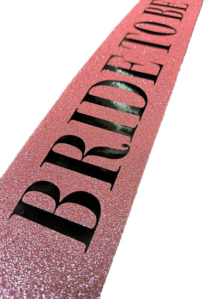 Pembe Üzeri Siyah Büyük Bride To Be Yazılı Simli Işıltılı Kuşak Kemer 10 cm Genişlik 3