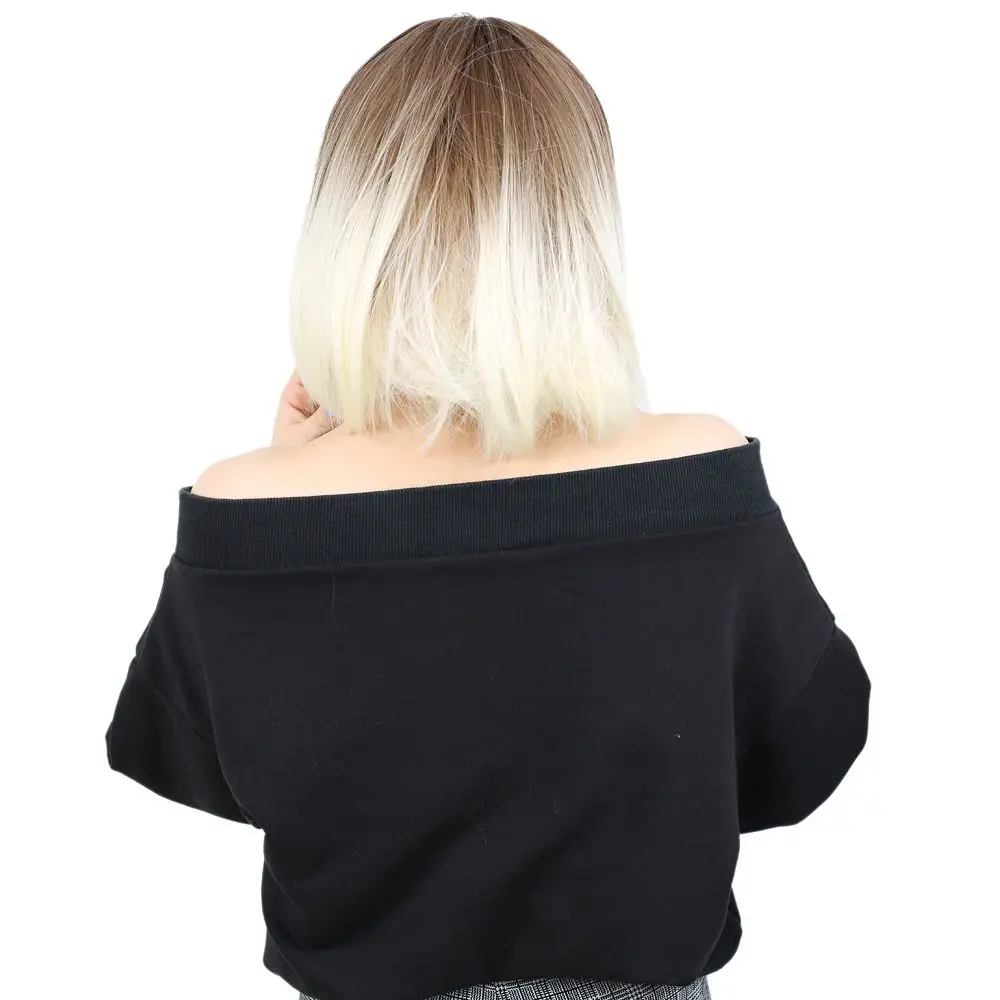 Kısa Küt Perçemli Fiber Sen Peruk / Kumral / Platin Ombreli 4