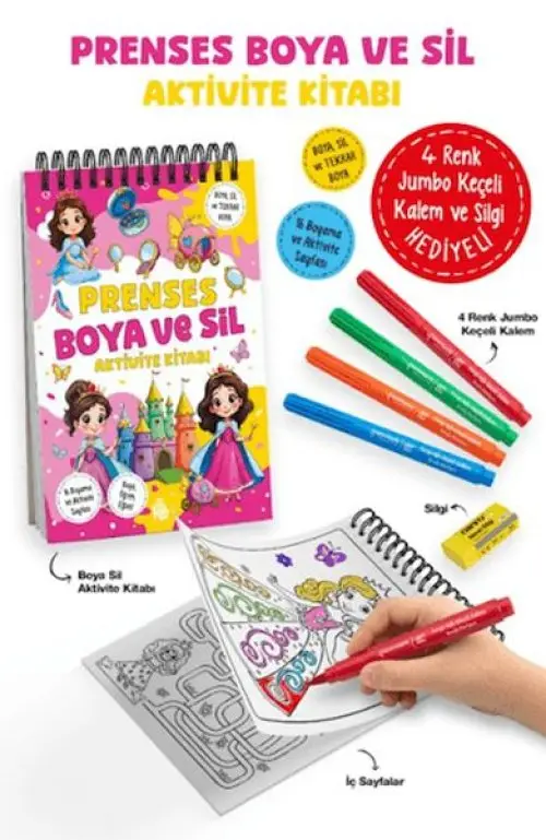 Prenses - Boya ve Sil Aktivite Kitabı / 3 Yaş +