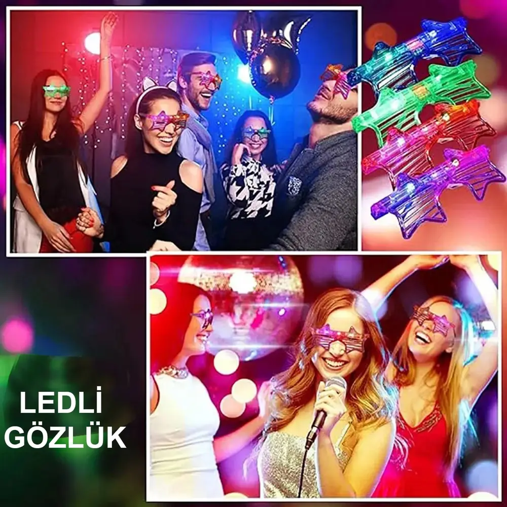 Işıklı Yıldız Gözlük Ledli Parti Gözlüğü 6 Renk 12 Adet 4