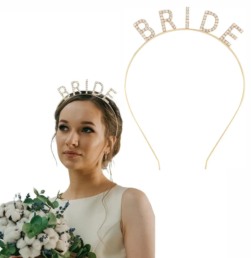Altın Gold Renk Bekarlığa Veda Kristal Taş Bride Tacı İthal 16x10 cm 2