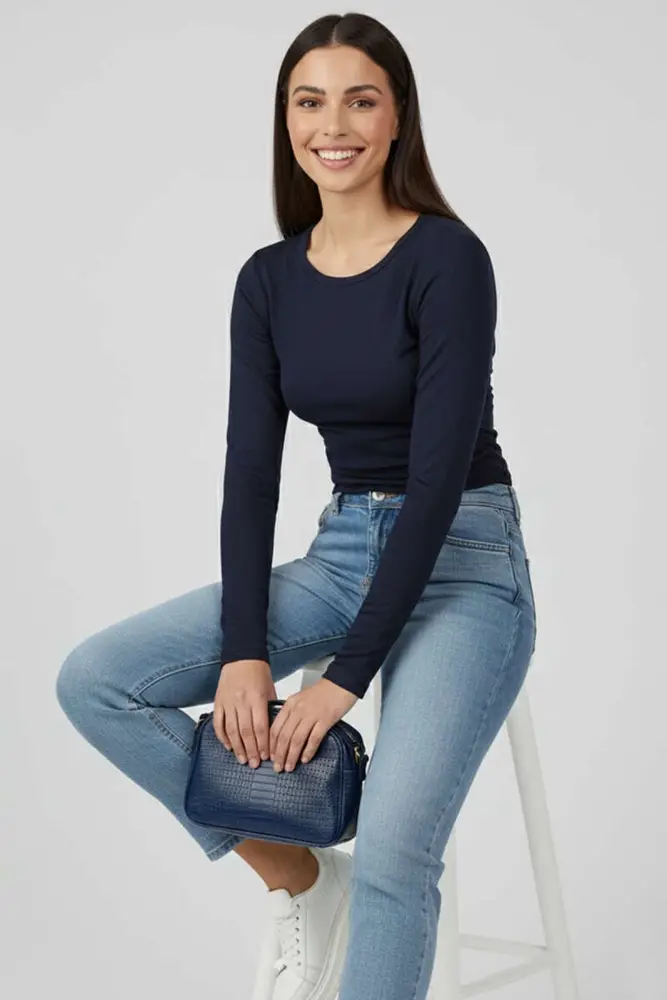 Yanı Büzü bluz Lacivert 2