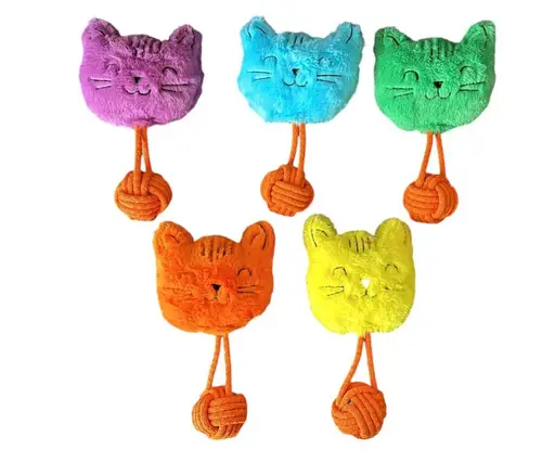 Sesli Peluş İpli Mutlu Kedi Köpek Oyuncağı 26 cm Çeşitli Renklerde