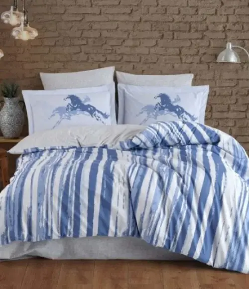 Çift Kişilik Poplin Nevresim Cascade Lacivert 2