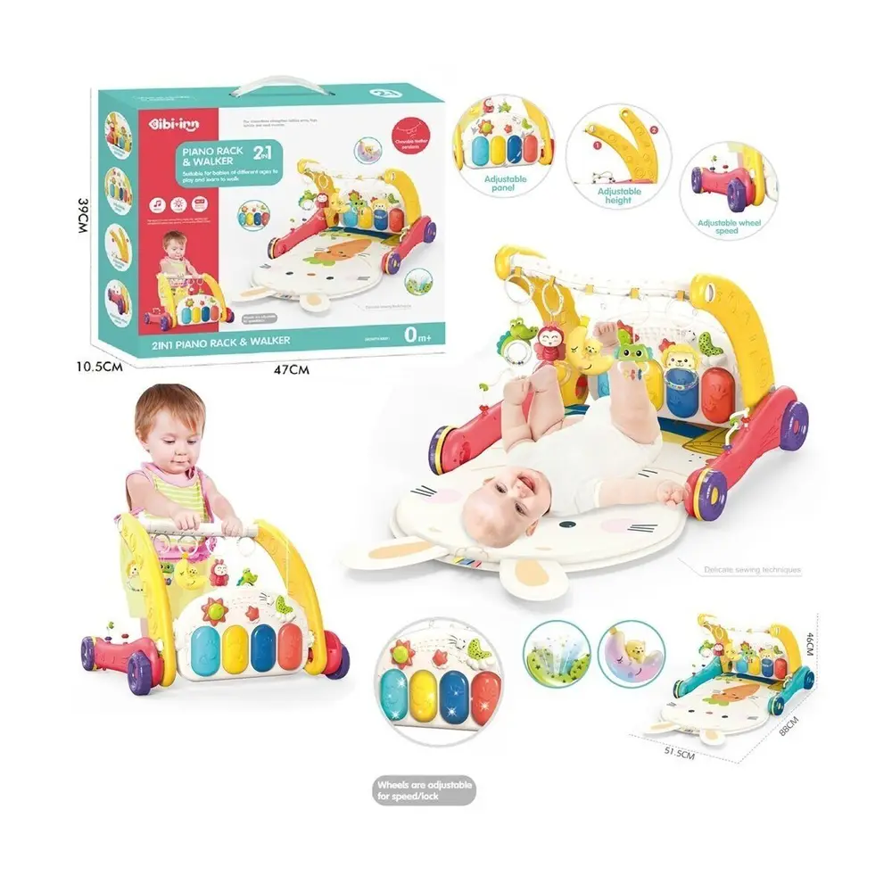 BIB6016- Vardem Piyanolu Bebek Yürüteci ve Tşan Desenli Kırmızı Oyun Halısı 2 in 1 2