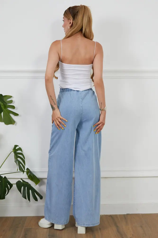 Kadın Rahat Kesim Beli Lastikli İ̇nce Kot Pantolon 6